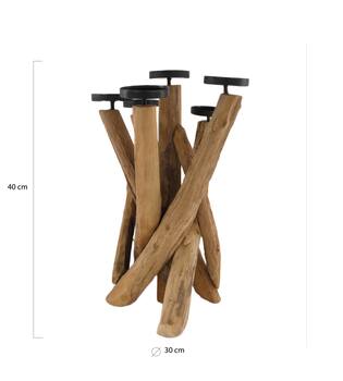 Root teak wood with candle holders 30x30x40cm - Natural
