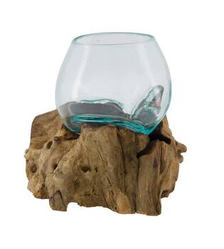 Root teak wood with glass 18x13x18cm - Natural
