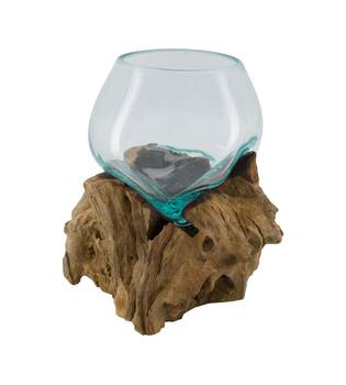Root teak wood with glass 18x13x18cm - Natural