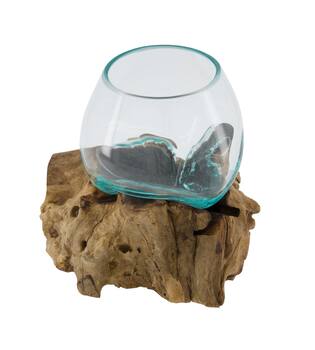 Root teak wood with glass 18x13x18cm - Natural
