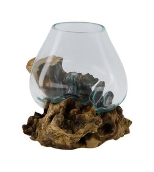 Wortel - Teakhout met glas - 28x22x26cm - Natuurlijk
