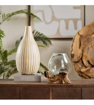 Wortel - Teakhout met glas - 28x22x26cm - Natuurlijk