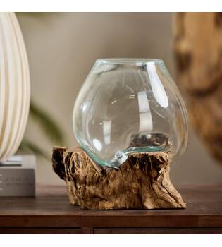Wortel - Teakhout met glas - 28x22x26cm - Natuurlijk