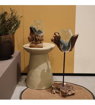 Root teak wood with glass 60x45x92cm - Natural