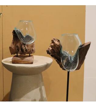 Root teak wood with glass 60x45x92cm - Natural