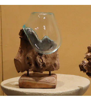 Root teak wood with glass 60x45x92cm - Natural