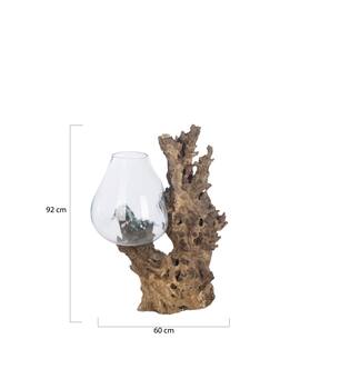 Root teak wood with glass 60x45x92cm - Natural