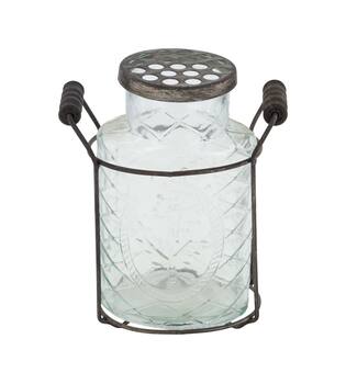 Vase round with lid in metal basket glass 14x8.5x18cm - Transparent