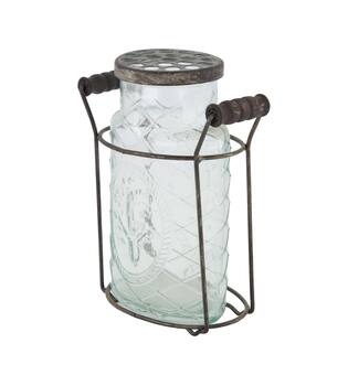 Vase round with lid in metal basket glass 14x8.5x18cm - Transparent