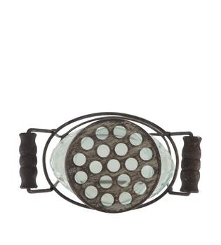 Vase round with lid in metal basket glass 14x8.5x18cm