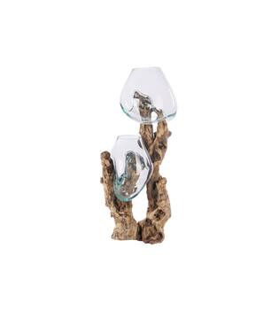 Root teak wood with glass 21x20x77cm - Natural