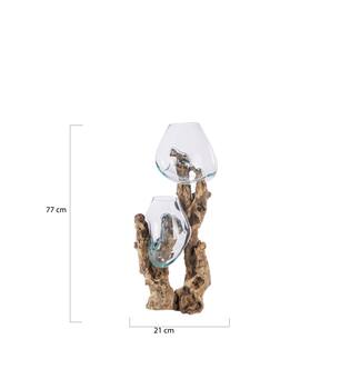 Root teak wood with glass 21x20x77cm - Natural