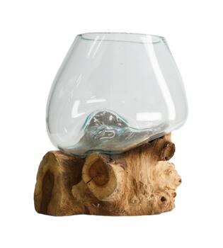 Root teak wood with glass 20x20x20cm - Natural