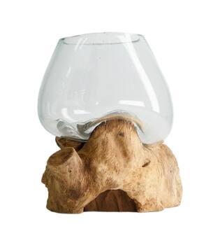 Root teak wood with glass 20x20x20cm - Natural