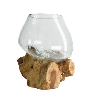 Root teak wood with glass 20x20x20cm - Natural