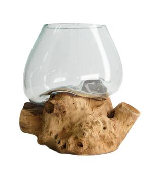 Root teak wood with glass 20x20x20cm - Natural