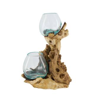 Root teak wood with glass 20x12x30cm - Natural