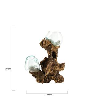 Root teak wood with glass 20x12x30cm - Natural