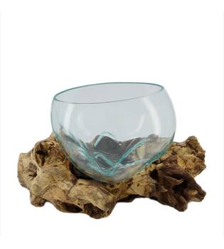 Dekorative Statue Daisy - Holz mit Glas - 33x23x18 cm - Braun