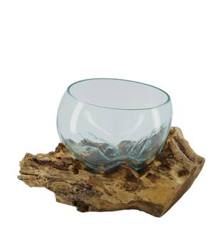 Dekorative Statue Daisy - Holz mit Glas - 33x23x18 cm - Braun