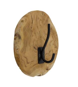 Coat rack teak wood with 1 hook 20x8x20cm - Natural