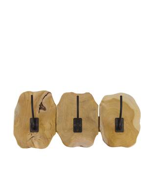 Coat rack slice teak wood with 3 hooks 46x10x20cm - Natural