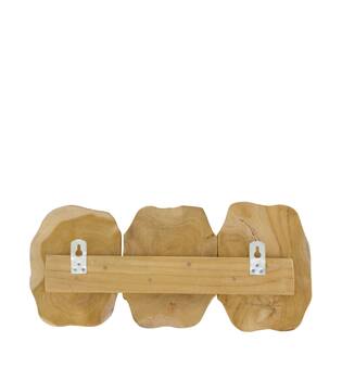 Coat rack slice teak wood with 3 hooks 46x10x20cm