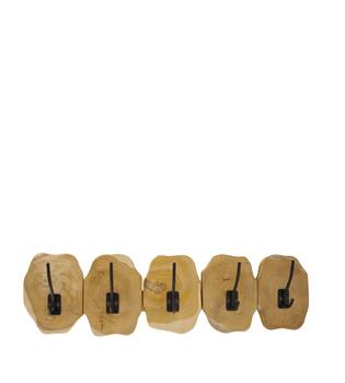 Coat rack slice teak wood with 5 hooks 78x10x20cm - Natural