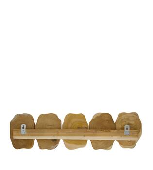 Coat rack slice teak wood with 5 hooks 78x10x20cm - Natural