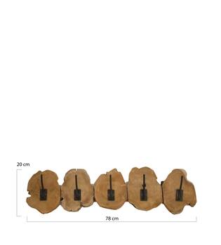 Coat rack slice teak wood with 5 hooks 78x10x20cm - Natural