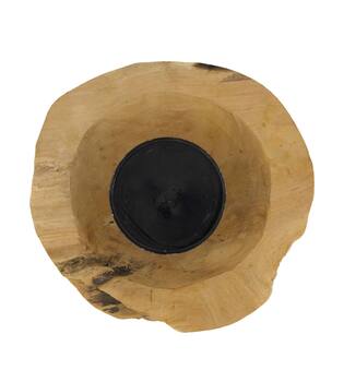 Bowl round teak wood with candle holder 20x20x8cm - Natural