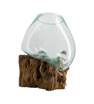 Root teak wood with glass 48x48x43cm - Natural