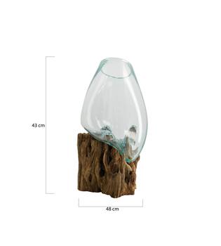 Root teak wood with glass 48x48x43cm - Natural