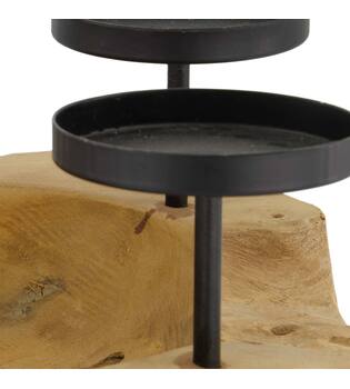 Bol avec bougeoirs - Bois de teck - 30x15cm - Naturel