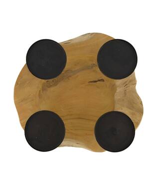 Bol avec bougeoirs - Bois de teck - 30x15cm - Naturel