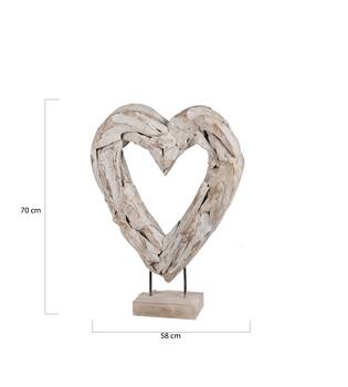 Heart open erosion wood on stand 58x15x70cm - White