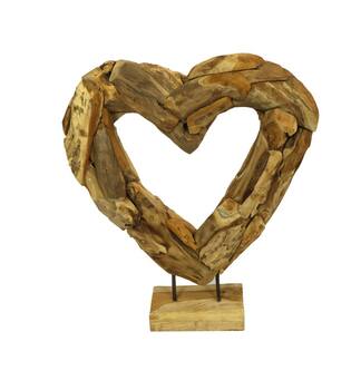 Statue heart open erosion wood on stand 58x15x70cm - Natural