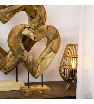Statue heart open erosion wood on stand 58x15x70cm