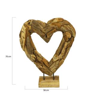 Statue heart open erosion wood on stand 58x15x70cm