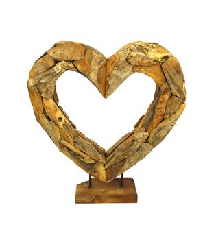Statue heart open erosion wood on stand 78x18x90cm - Natural