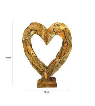 Statue heart open erosion wood on stand 78x18x90cm - Natural