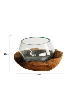 Bol decoratif Tomar - Verre avec bois - 20x20x13 cm - Marron