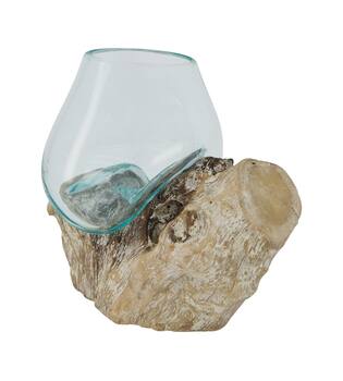 Racine - Teck lave avec verre - 18x13x18cm - Blanc