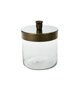 Dinner candle holder metal - glass 13x16cm - Gold