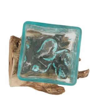Wortel - Teakhout met glas - 22x12x15cm - Natuurlijk
