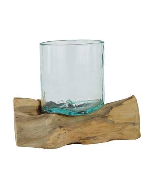 Root teak wood with glass 23x15x16cm - Natural