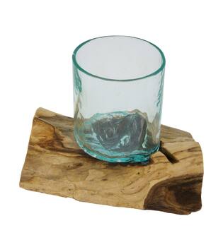 Root teak wood with glass 23x15x16cm - Natural