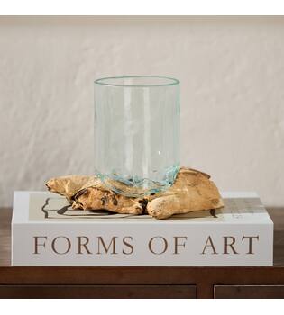Root teak wood with glass 27x16x16cm - Natural