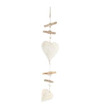 Garland heart albizia wood 3x15x72cm - White