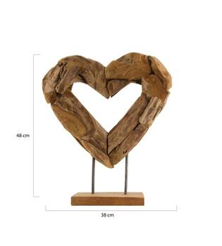 Statue heart open erosion wood on stand 38x12x48cm - Natural